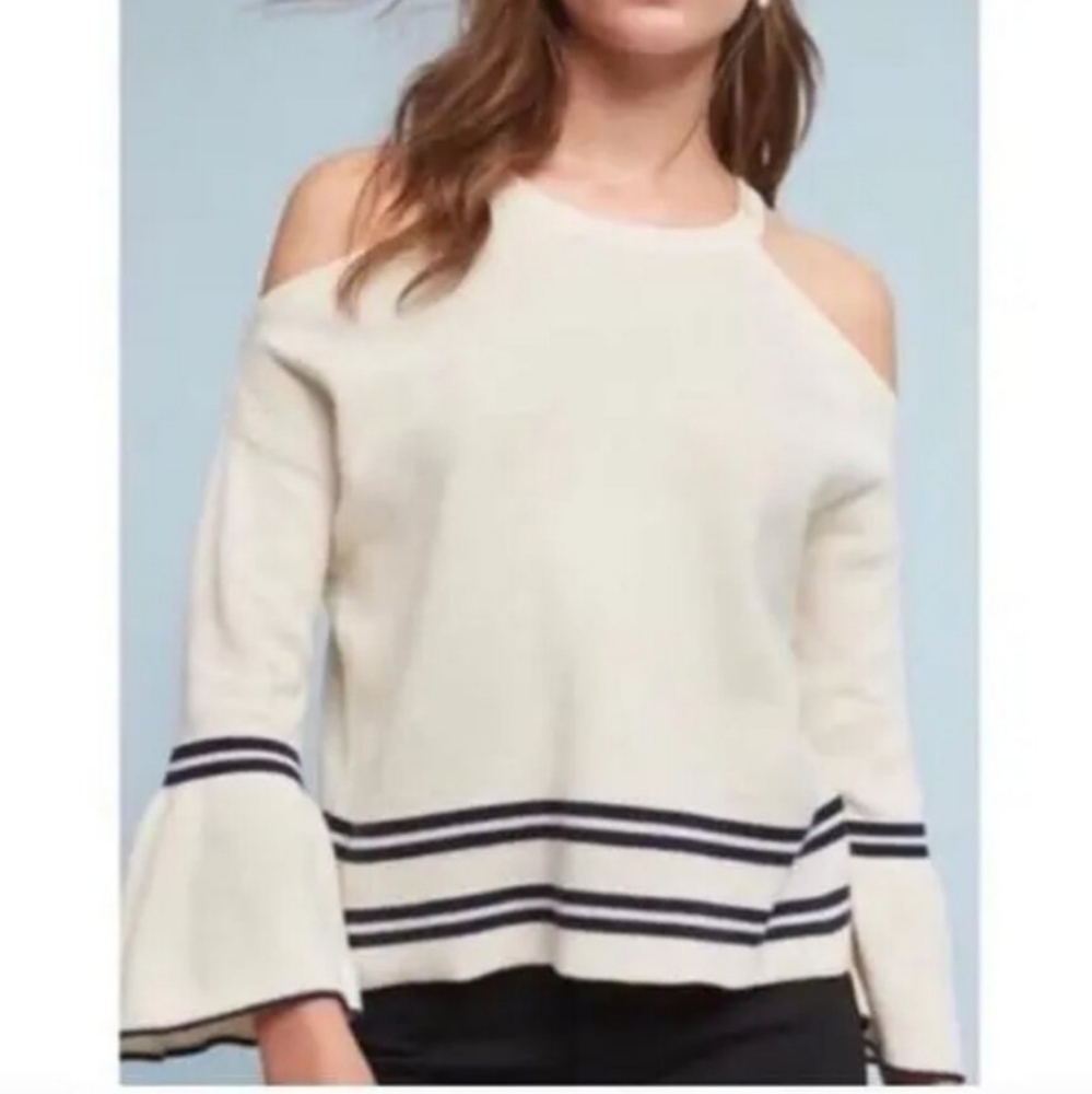 Anthropologie Knitted&Knotted Sweater Size M Cream/Blue